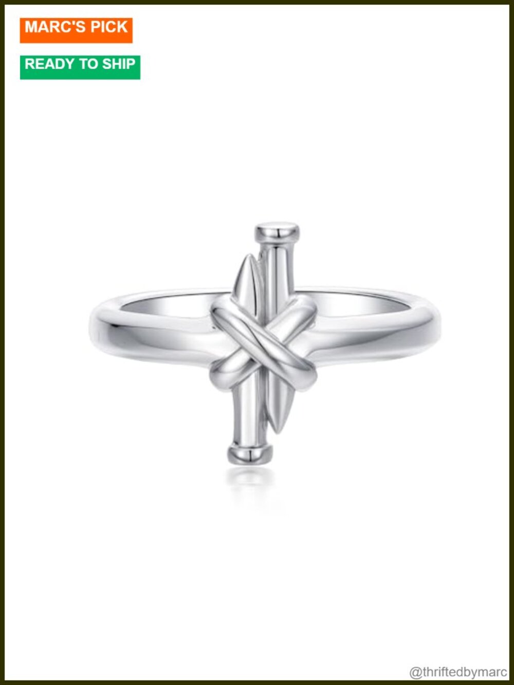 925 Sterling Silver Nail Cross Band Ring Religious Gift Unisex